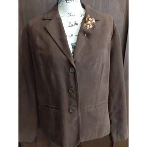 Studio Works Fall Brown Blazer Jacket Womens 14 3 Button Lined Business Casual